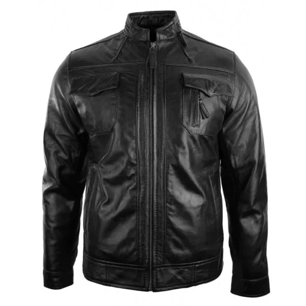 Vintage Real Leather Casual Fitted Men's Biker Jacket